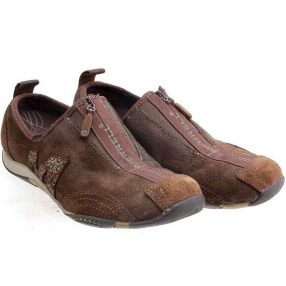 Merrell Barrado Leather Suede Brown Zip Front Sneaker Size 7.5 GUC Lightweight - Picture 1 of 10